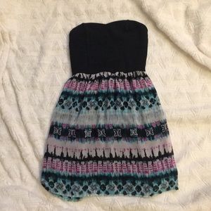 Xhilaration Black strapless dress with print sz m